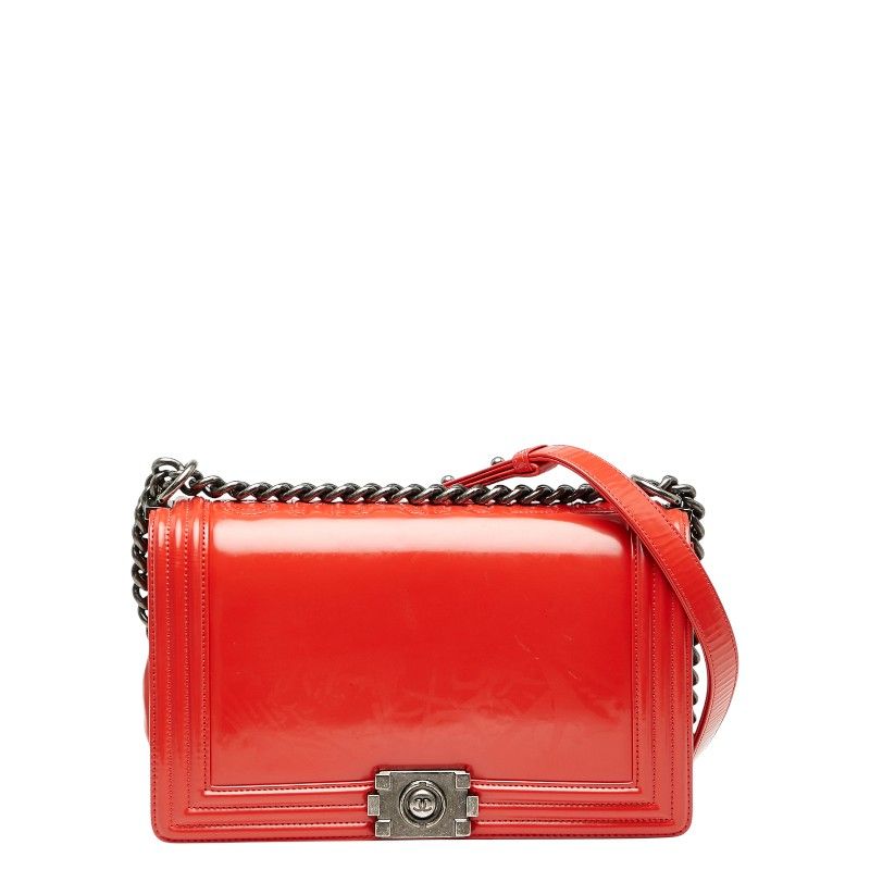 Chanel Boy Chanel Chain Shoulder Bag Red Leather Women Chanel
