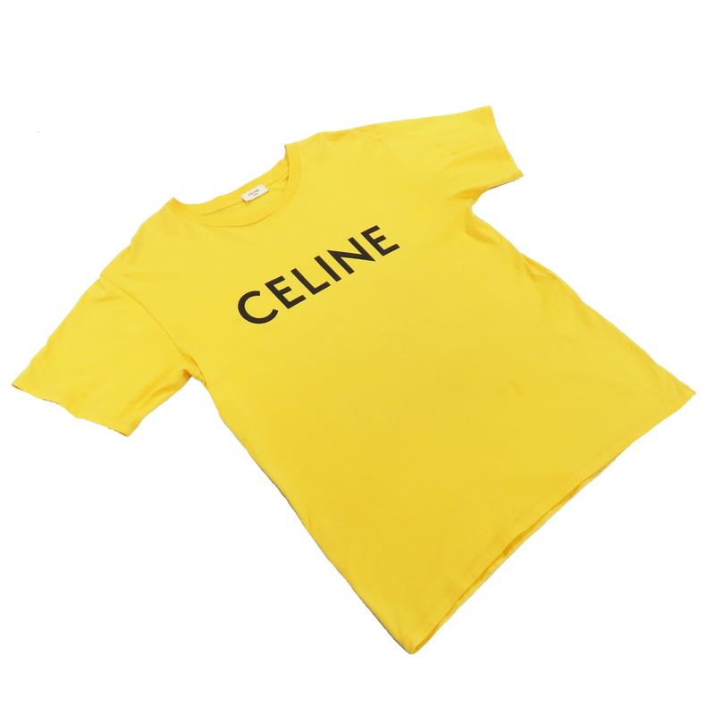 Celine Logo Print Loose Fit T-shirt Short Sleeve Yellow Women's S