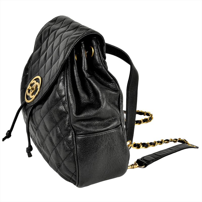 Chanel Matelasse Backpack Caviar Skin Black Gold Hardware Coco Circle