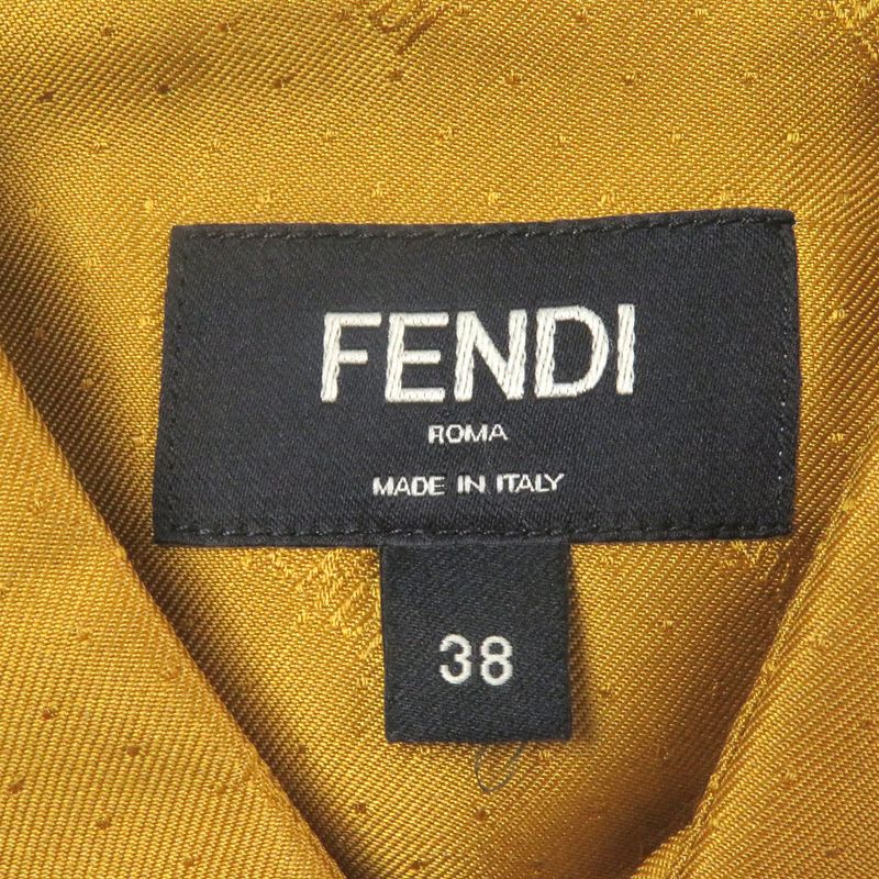 Fendi 2021 Fs0808 100% Silk Logo All Over Zucca Fly Front Long Sleeve Shirt