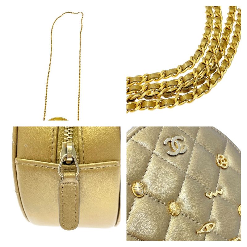 Chanel Matelasse Lambskin Coco Mark Round Chain Shoulder Bag Gold 371307