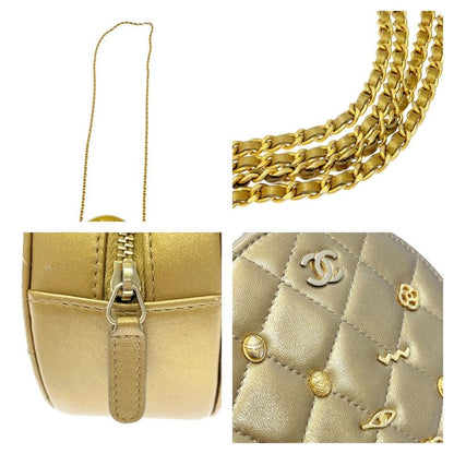 Chanel Matelasse Lambskin Coco Mark Round Chain Shoulder Bag Gold 371307