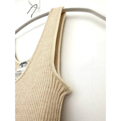 CHANEL Rib Knit Wool Dress Vintage Size 38 Beige