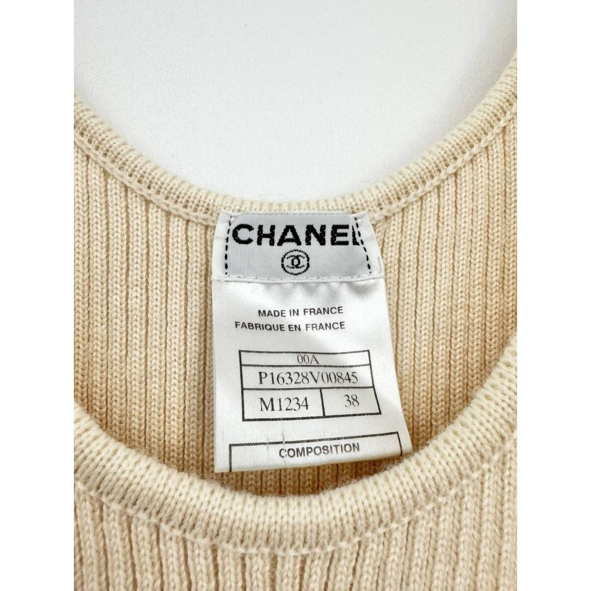 CHANEL Rib Knit Wool Dress Vintage Size 38 Beige