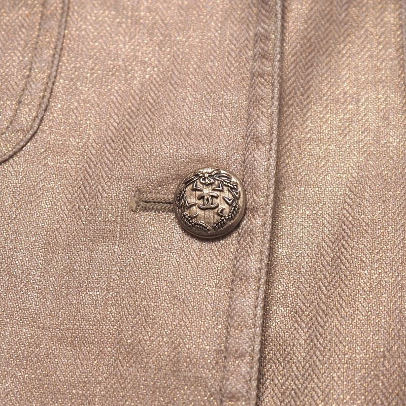 Chanel Tailored Jacket Size 42 05P CC Coco Mark Button Linen And Silk Single