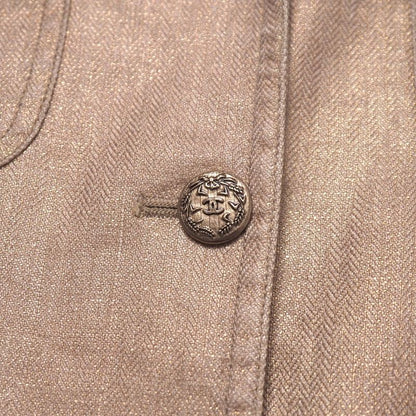 Chanel Tailored Jacket Size 42 05P CC Coco Mark Button Linen And Silk Single