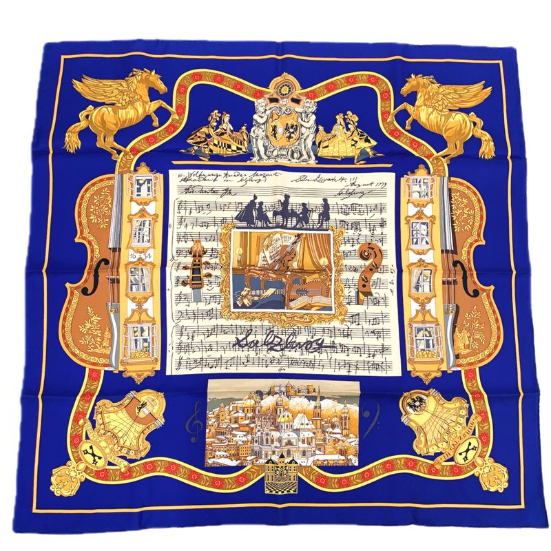 Grade Hermes Carre 90 In Salzburg Scarf 100% Silk Royal Blue