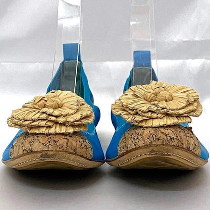 Chanel Ballet Shoes Ec21062 Blue Beige Camellia