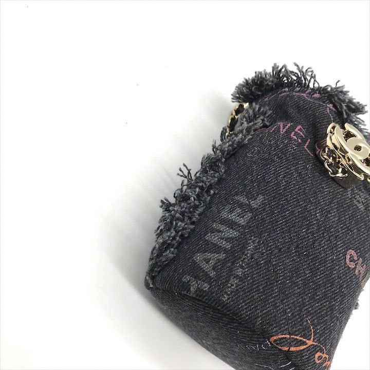 Chanel Small Mini Bucket Denim Chain Shoulder Bag Black