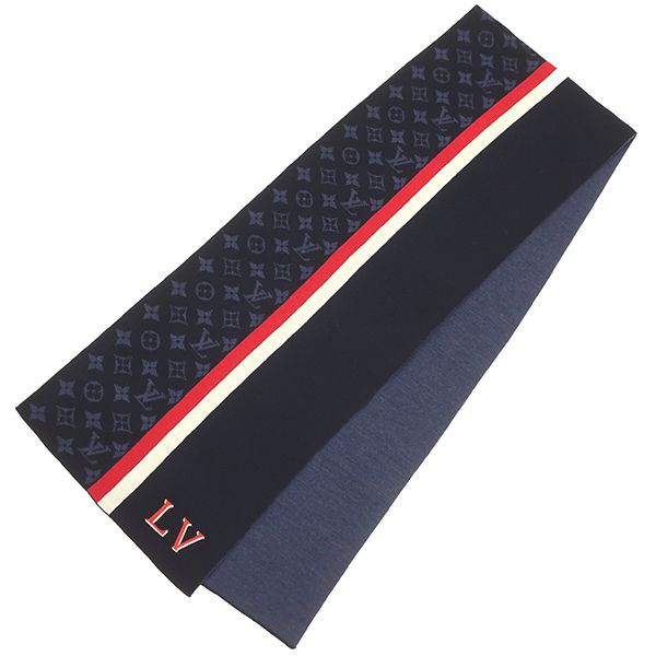 Louis Vuitton Scarf Echarpe LV Varsity Wool Navy S Navy Blue Monogram M77936