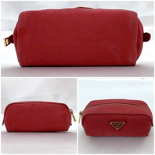 Prada Pouch Red 1n0175 Small Bag Canvas Leather Preowned