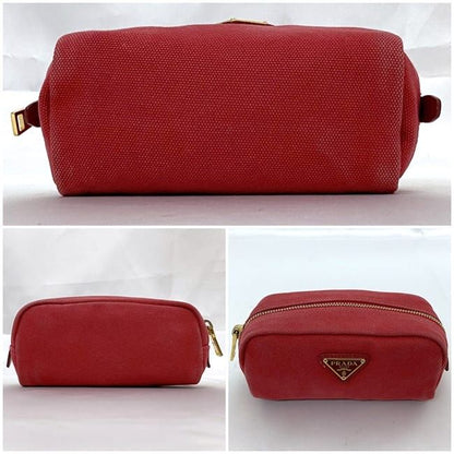 Prada Pouch Red 1n0175 Small Bag Canvas Leather Preowned