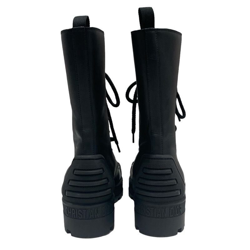 Christian DIOR Boots Short Boots Shoes Leather Rubber Black Middle Boots Logo