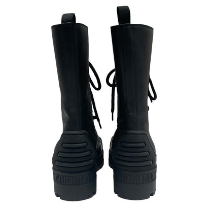 Christian DIOR Boots Short Boots Shoes Leather Rubber Black Middle Boots Logo