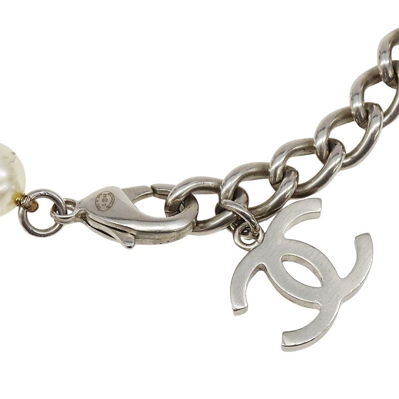 Chanel Necklace Ladies Brand Faux Pearl White Silver Hardware Fashionable