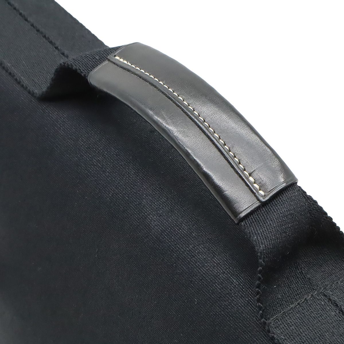 Hermes Buenaventura MM Handbag Toile Officier Leather Black Black Missing