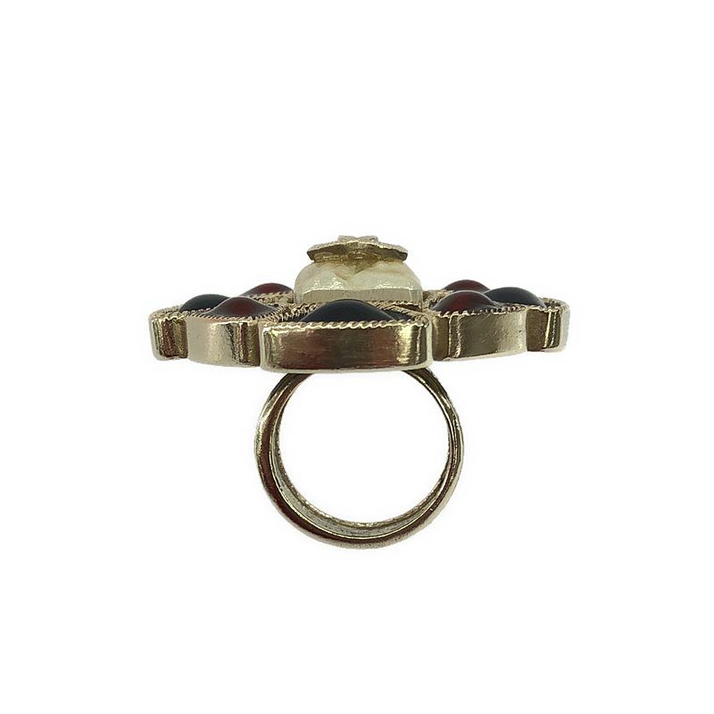 Chanel Flower Ring Coco Mark Stone Ring - Gold - Women's