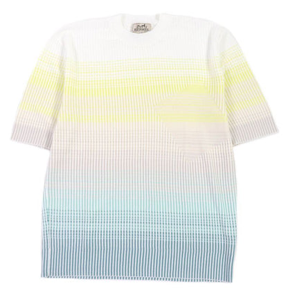 Hermes 2023 100% Cotton Striped Short Sleeve Knit Cut And Sewn White XS Made In