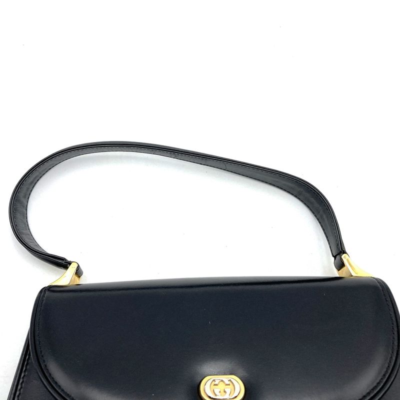 Gucci Handbag Black Leather Ladies Men Fashion Branded