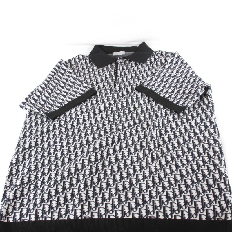 Christian Dior Oblique Size M Polo Shirt Cotton Men's Knit Navy Hi-brand