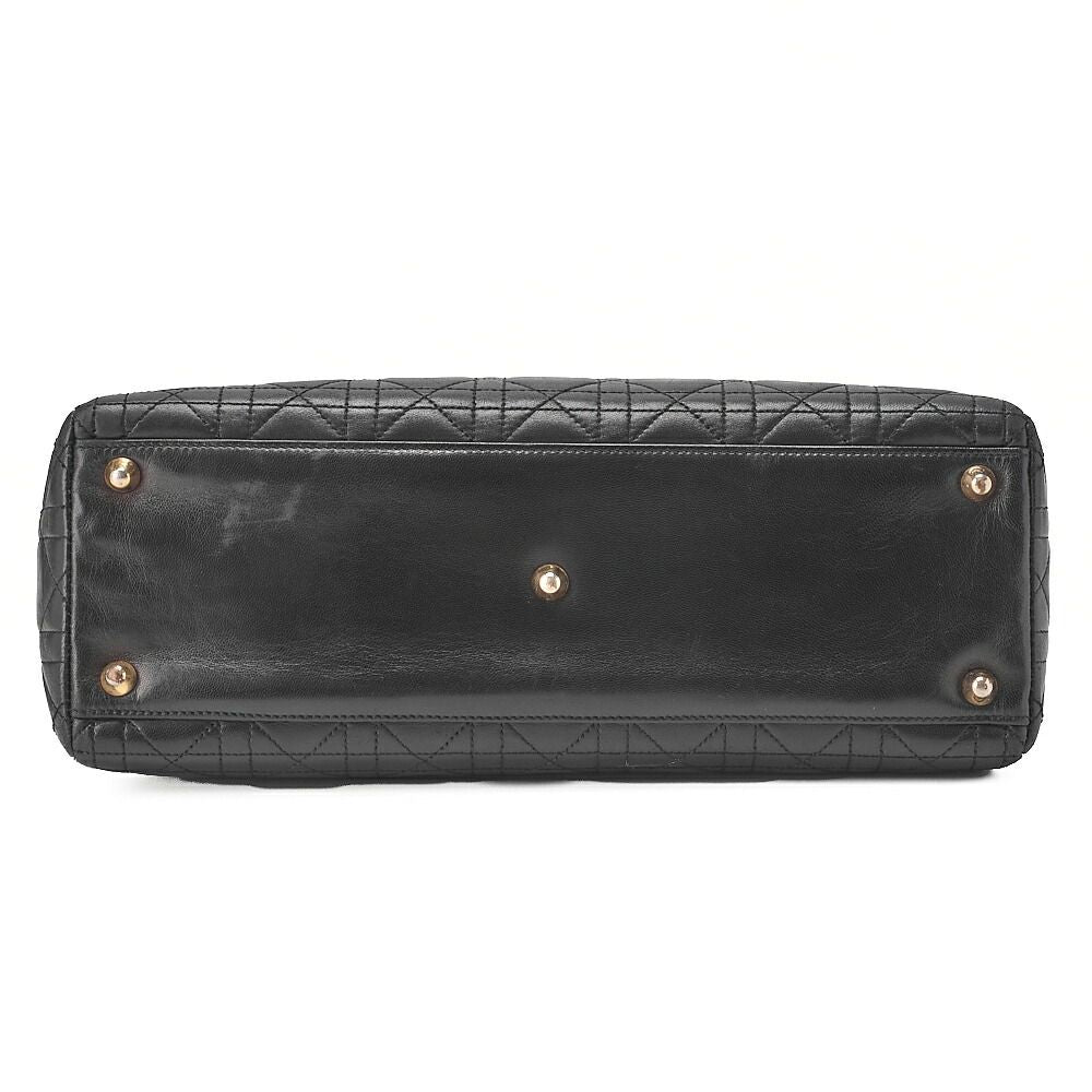 DIOR Lady Dior Cannage Handbag 2-way Lamb Skin Black Large Size (gold Hardware)