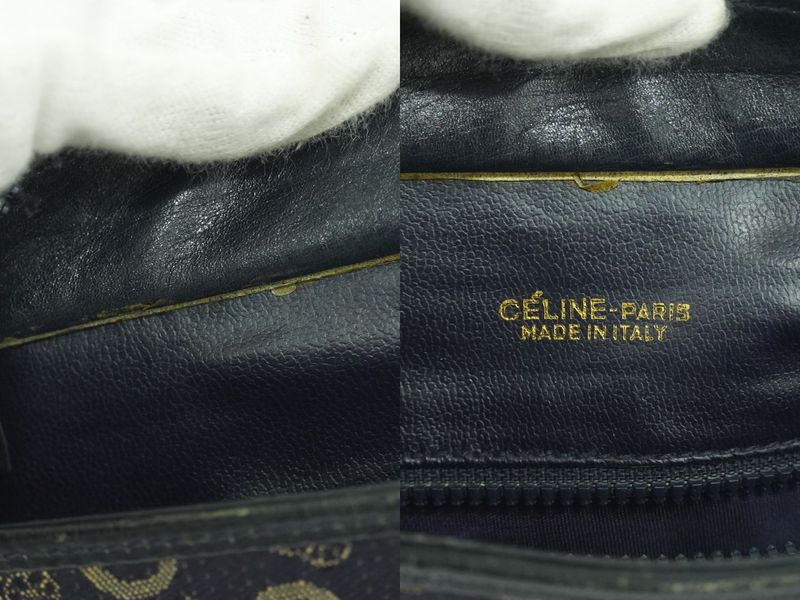 Authentic Celine C Macadam Shoulder Bag Canvas Navy Macadam Bag Pre-owned