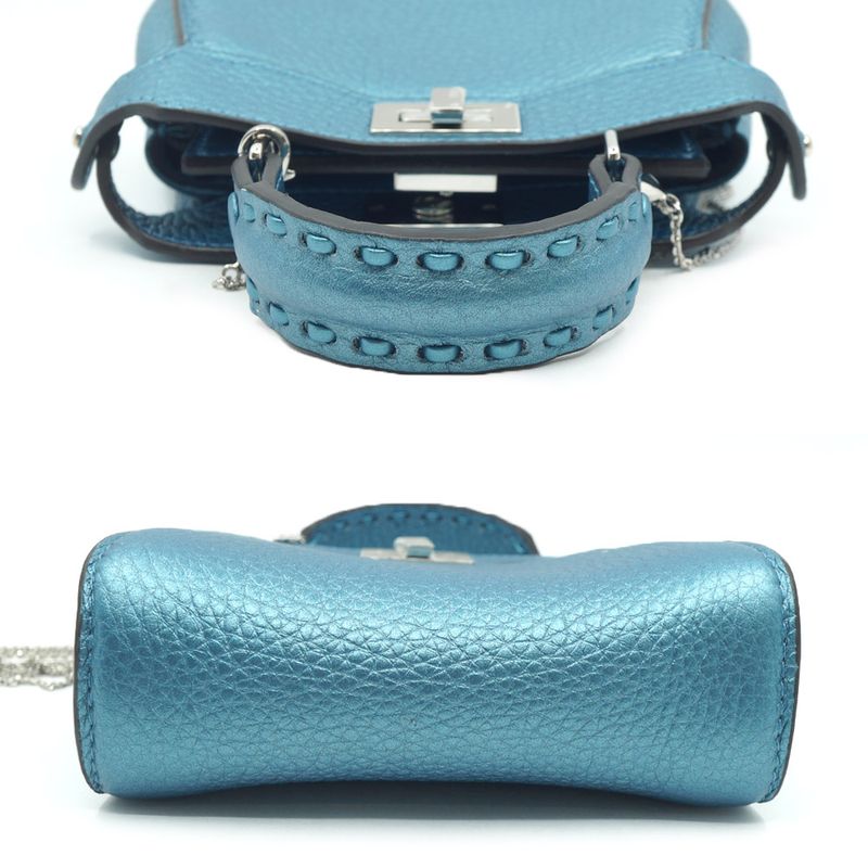 Fendi Nano P-cub-leather Mini Bag Pochette Pouch Blue Series 2WAY