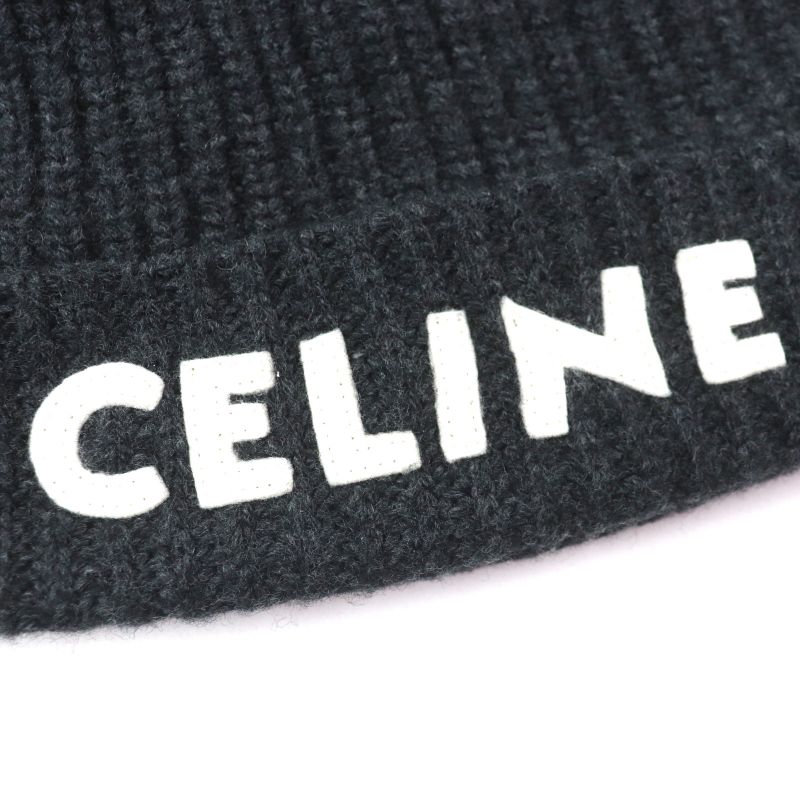 Celine 2a25r423p 100% Wool Current Product Hat With Logo Patch Dark Gray Made