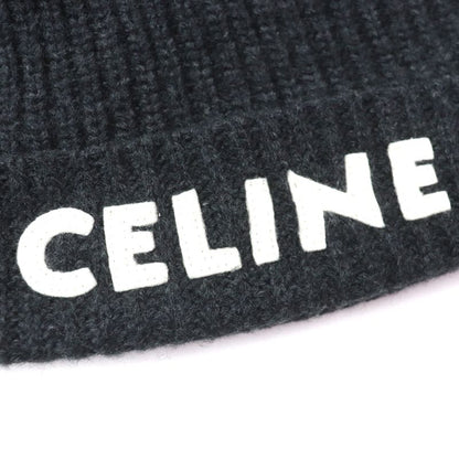 Celine 2a25r423p 100% Wool Current Product Hat With Logo Patch Dark Gray Made