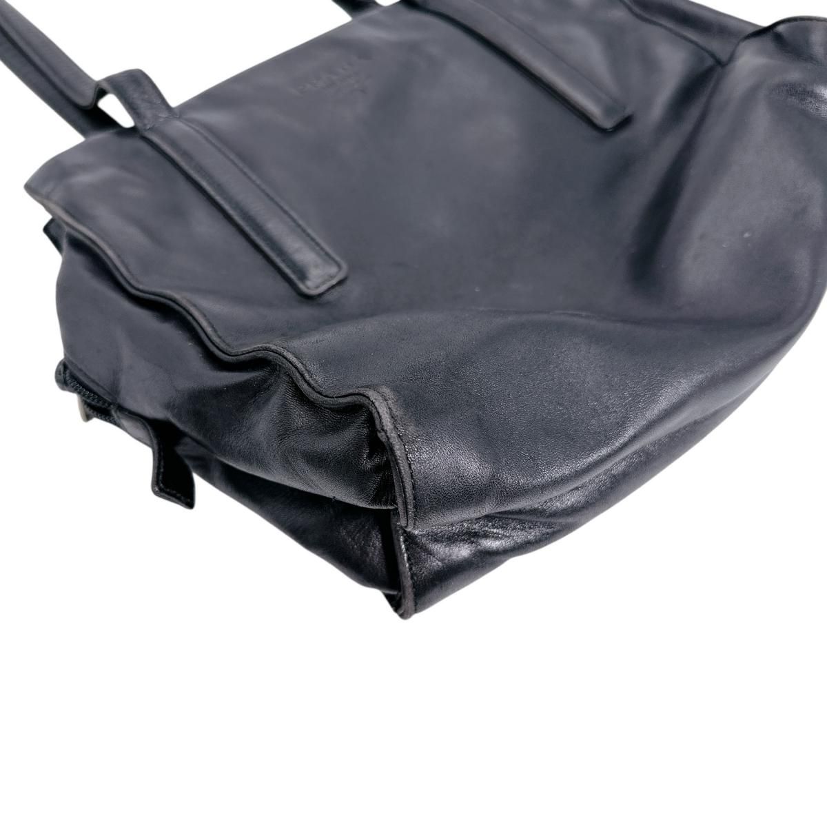 Prada Tote Bag Logo Shape Pressed Black