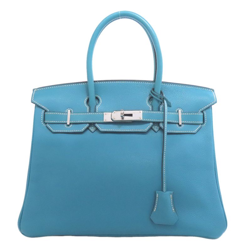 Hermes Birkin 30 Blue Jean Silver Hardware Handbag Epson Women