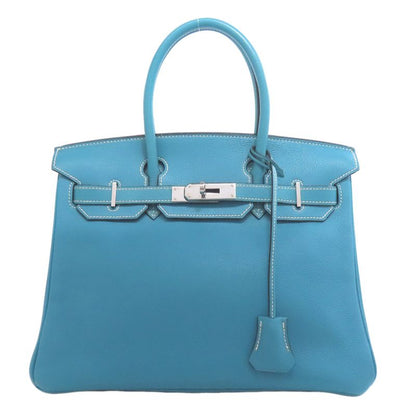 Hermes Birkin 30 Blue Jean Silver Hardware Handbag Epson Women