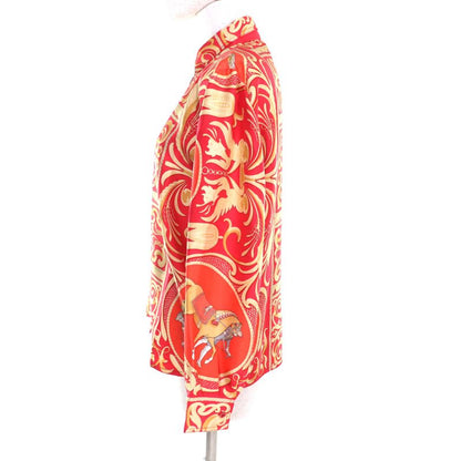 Hermes Vintage 100% Silk All-over Horse Pattern Long-sleeved Shirt Blouse Top