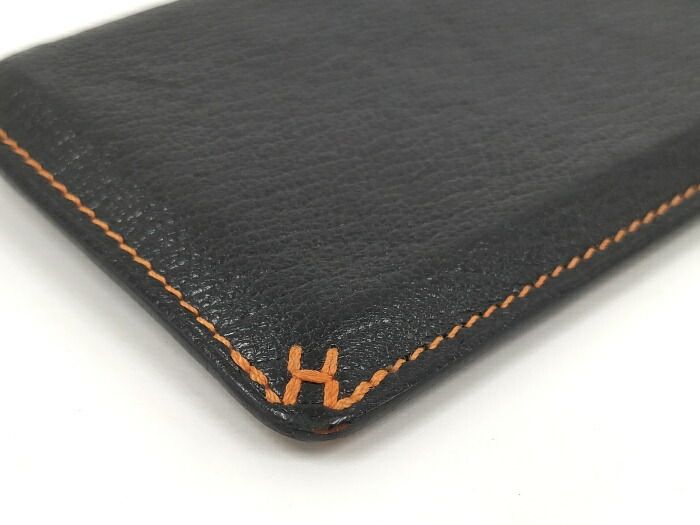 Hermes H Sellier Card Case Verso Leather Black Stamped B