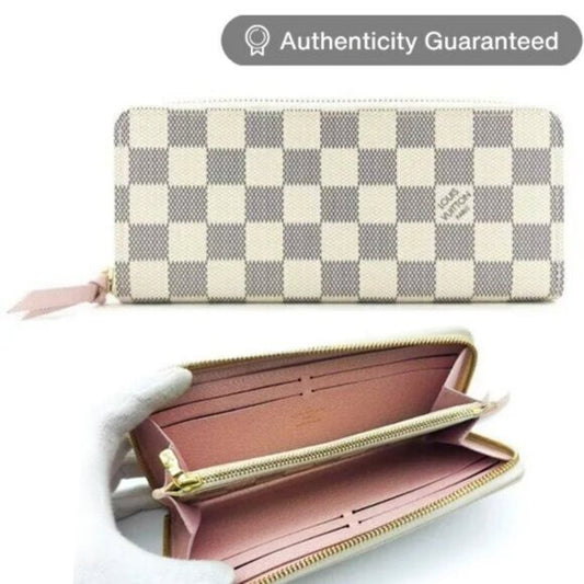 Louis Vuitton Damier Azur Clemence Zippy Wallet Rose Ballerine Pink