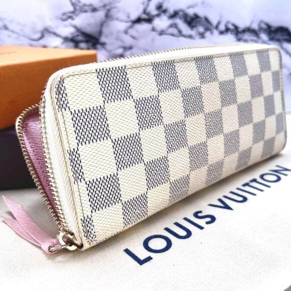 Louis Vuitton Damier Azur Clemence Zippy Wallet Rose Ballerine Pink