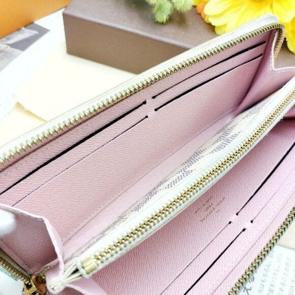 Louis Vuitton Damier Azur Clemence Zippy Wallet Rose Ballerine Pink