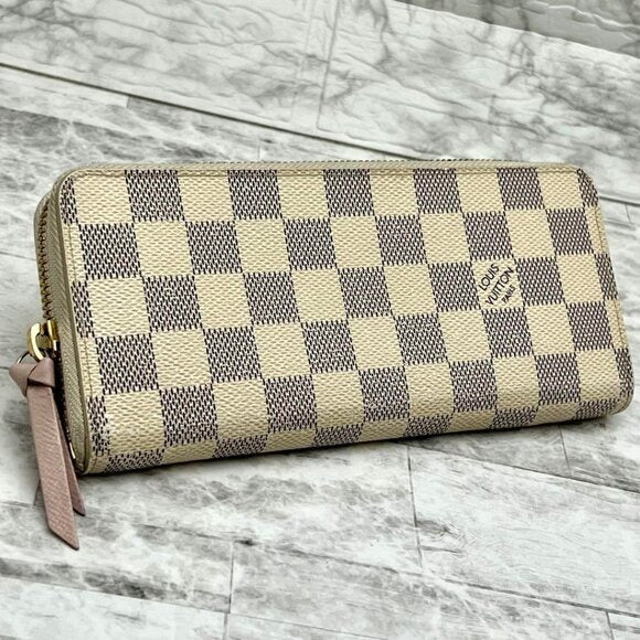 Louis Vuitton Damier Azur Clemence Zippy Wallet Rose Ballerine Pink