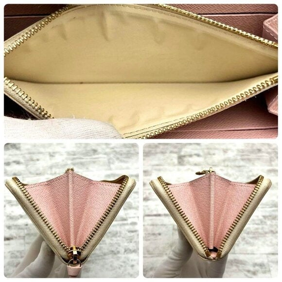 Louis Vuitton Damier Azur Clemence Zippy Wallet Rose Ballerine Pink