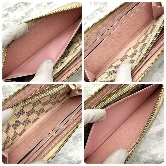 Louis Vuitton Damier Azur Clemence Zippy Wallet Rose Ballerine Pink
