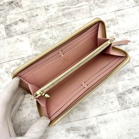 Louis Vuitton Damier Azur Clemence Zippy Wallet Rose Ballerine Pink