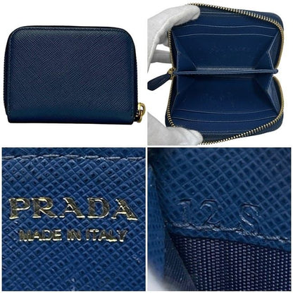 Prada Coin Case Blue Bluette Saffiano Metal