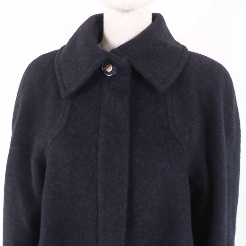 CHANEL P62024 Alpaca Coco-mark Buttoned Extra Long Length Coat Dark Navy 38