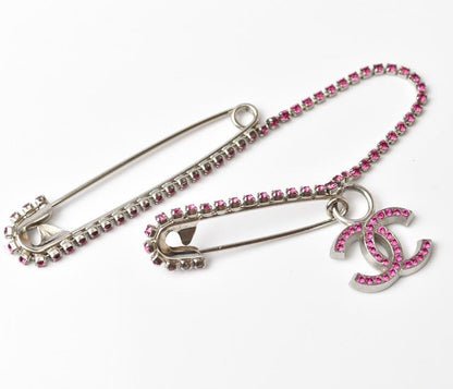 Chanel Brooch Pin Brooch Coco Mark Rhinestone Silver Magenta 230614