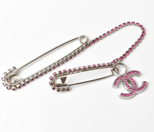 Chanel Brooch Pin Brooch Coco Mark Rhinestone Silver Magenta 230614