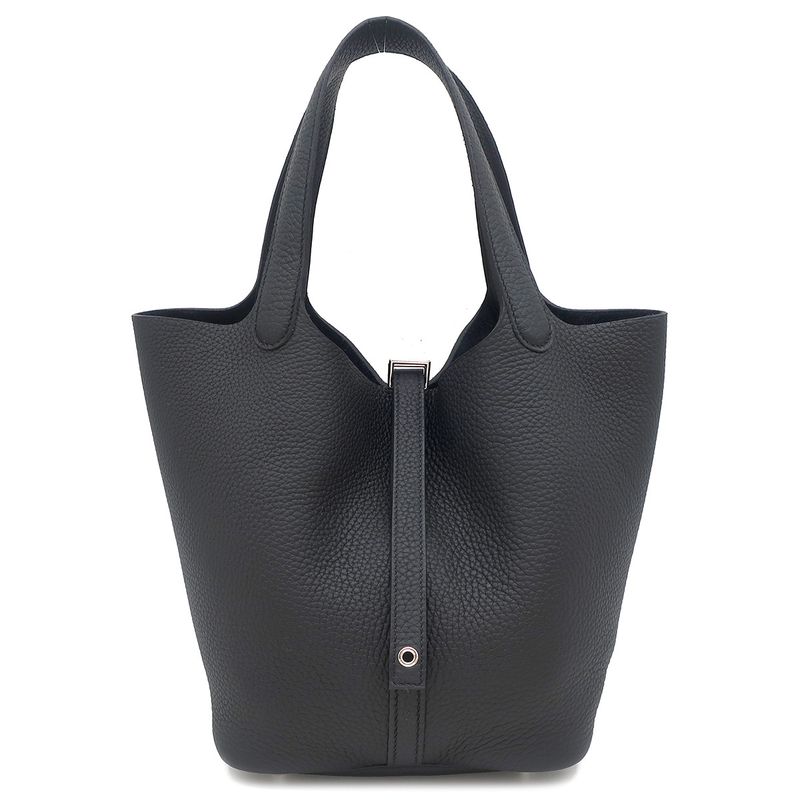 Hermes Handbag Picotin Lock MM Taurillon Clemence Black Silver Hardware Never