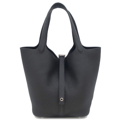 Hermes Handbag Picotin Lock MM Taurillon Clemence Black Silver Hardware Never