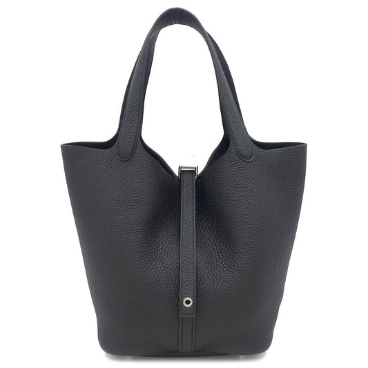 Hermes Handbag Picotin Lock MM Taurillon Clemence Black Silver Hardware Never