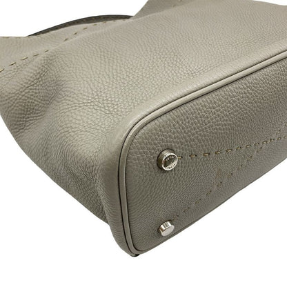 Fendi Selleria Anna Small Shoulder Bag Leather Gray Silver Hardware 2WAY Women