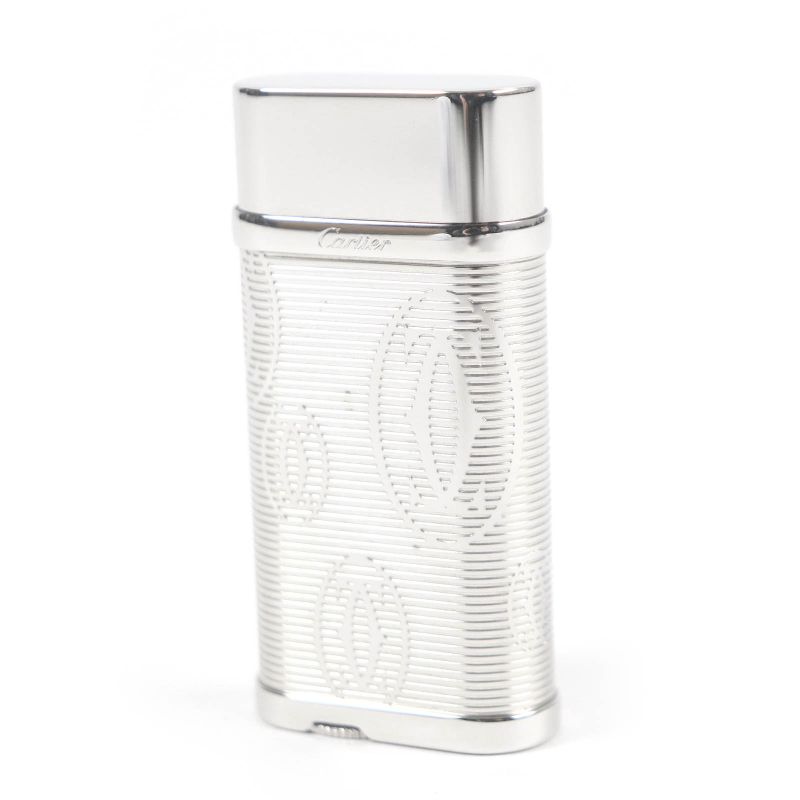 Cartier Godron Happy Birthday 2C Decor Oval Gas Lighter Silver Swiss Made Men's